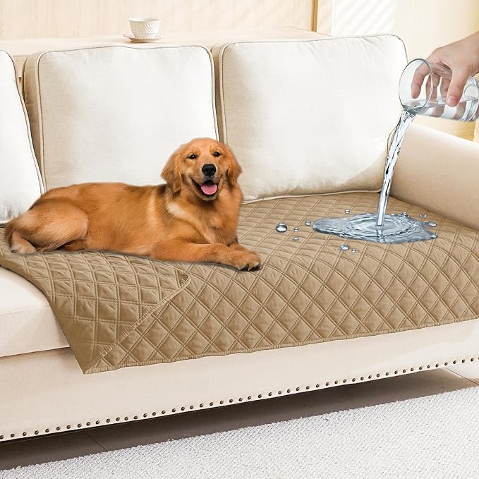 Smiry Waterproof Reversible Pet Couch Covers for Dogs | Pet Friendly, Soft Fabric, Washable Sofa Furniture Protector for Dogs Cat Kids, Checkered (30"x70", Camel/Camel)