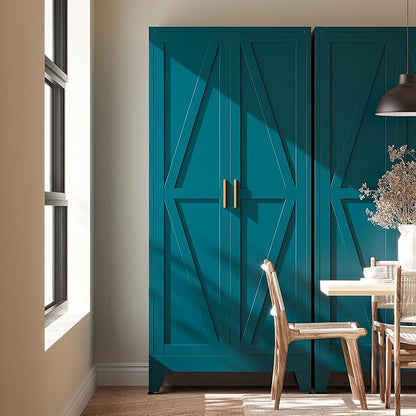 61" H Blue Free Standing Pantry Cabinet with Doors,Stand Alone Kitchen Pantry Cabinet,Farmhouse Food Storage Cabinets,Tall and Large Pantry Cabinets for Kitchen, Dining Room, Living Room