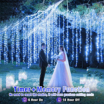 Vivideal 200 LED Christmas Lights Outdoor, 66ft Christmas String Lights 8 Modes Plug in Waterproof Fairy Lights with Timer Memory for Indoor Outside Bedroom Home Party Decoration, Blue&White