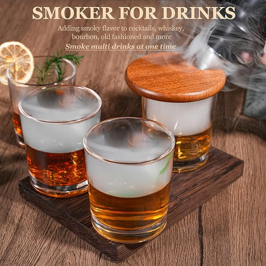 Electric Cocktail Smoker Kit - Rechargeable Whiskey Smoker Kit with Smoking Gun,Smoked Old Fashion Cocktail Bourbon Infusing Kit,8 Wood Chips,Birthday Unique Gifts for Men Husband,Bar Tool Set, Black