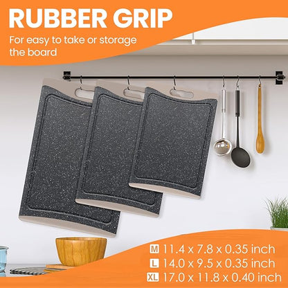 Extra Large Cutting Boards, Plastic Cutting Boards for Kitchen (Set of 3) Cutting Board Set Dishwasher Chopping Board with Juice Grooves Easy-Grip Handles, Almond Gray, Empune