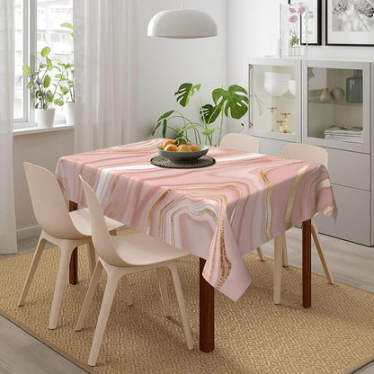 Pink Golden Marble Tablecloth for Dining Room Kitchen 54"x72" | Birthday Party Decorations, Rose Pink Modern Table Cover Waterproof Rectangular