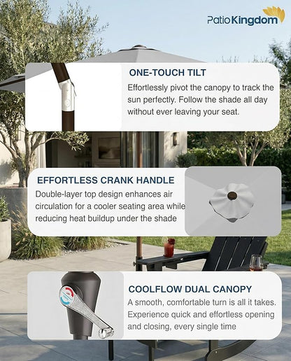 PatioKingdom 10FT Patio Umbrella with Push Button Tilt and Crank, Outdoor Market Umbrella with 8 Fiberglass Ribs, UV Protection Table Umbrella for Pool,Backyard,Garden,Deck