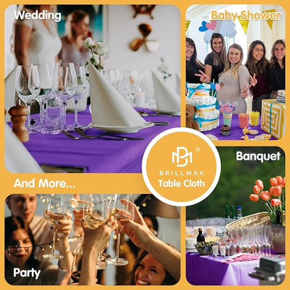 BRILLMAX 8 Pack Purple Tablecloths 70x120 Inch for 6-8ft Rectangle Tables | 150 GSM Polyester Fabric, Universal Fit, Water, Stain & Wrinkle Resistant Cloth Cover for Wedding Reception Banquet Party