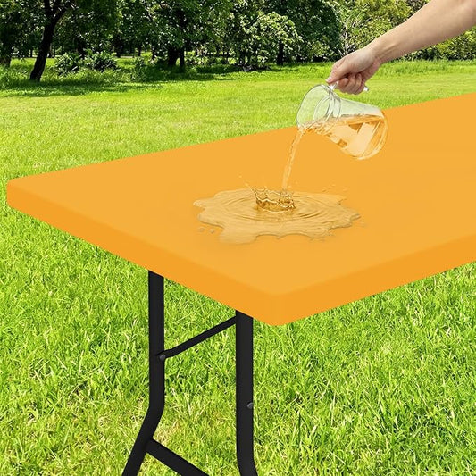 Smiry Rectangle Tablecloth, Elastic Fitted Flannel Backed Vinyl Tablecloths for 4ft Folding Tables, Waterproof Wipeable Table Covers for Indoor, Outdoor, Camping and Picnic (Mustard Yellow, 30"x48")