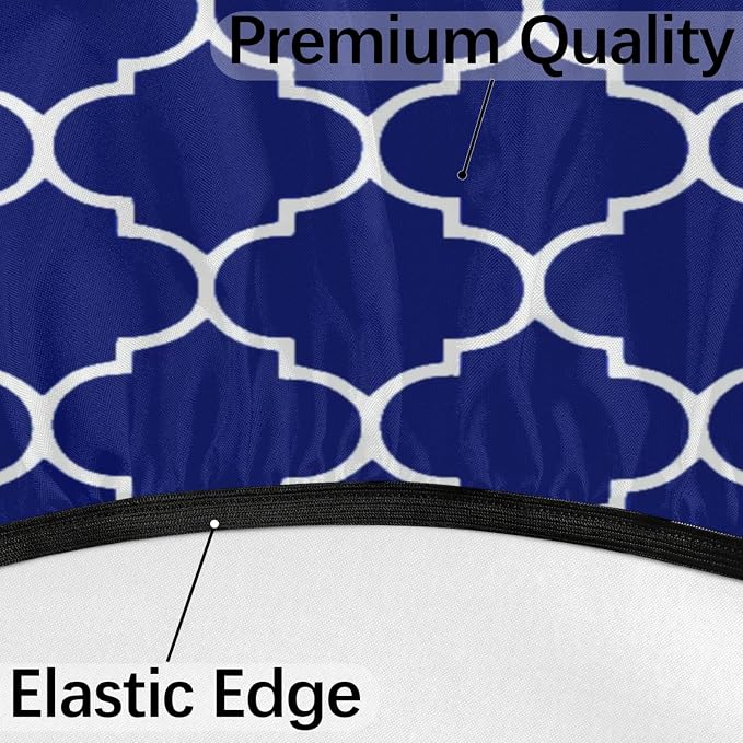 Fitted Round Tablecloth with Umbrella Hole and Zipper Navy Blue Outdoor Elastic Table Cloth 36"-44" Oil-Proof Waterproof Patio Table Cover for Dining Picnic Camping
