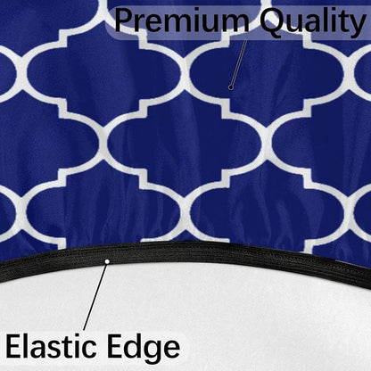 Fitted Round Tablecloth with Umbrella Hole and Zipper Navy Blue Outdoor Elastic Table Cloth 45"-56" Oil-Proof Waterproof Moroccan Patio Table Cover for Dining Picnic Party Camping