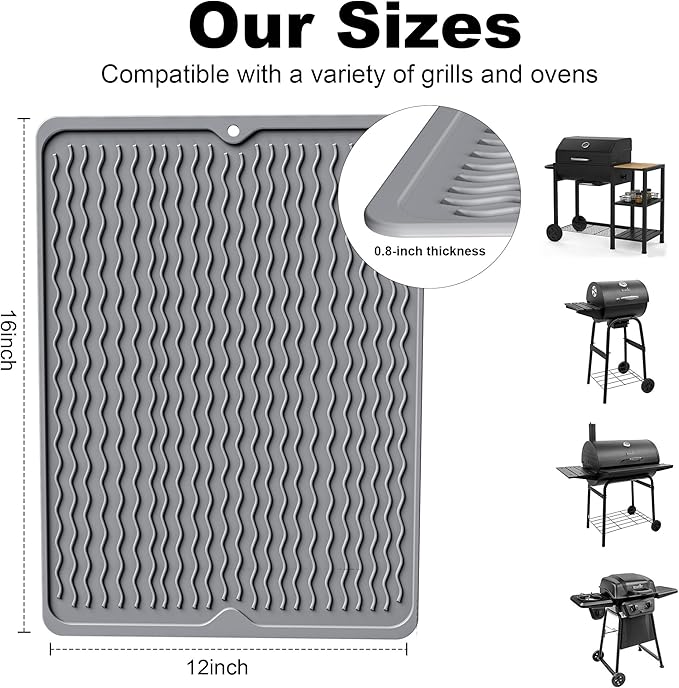 2 Pack Silicone Grill Tools Mat for Blackstone Weber Traeger Pit Boss Flat Top Grill Smoker,BBQ Accessories Pad Mats for Outdoor Kitchen Counter Cooking, Side Shelf Spatula Mat,Gifts for Men (Grey)