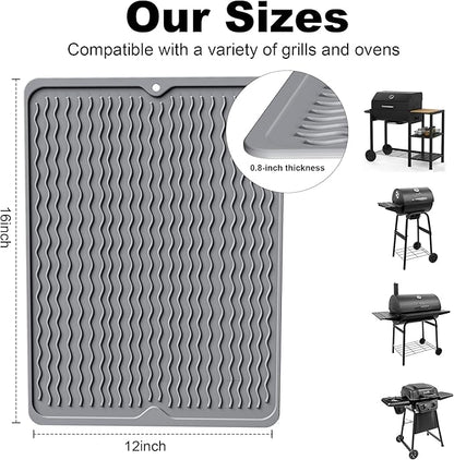 2 Pack Silicone Grill Tools Mat for Blackstone Weber Traeger Pit Boss Flat Top Grill Smoker,BBQ Accessories Pad Mats for Outdoor Kitchen Counter Cooking, Side Shelf Spatula Mat,Gifts for Men (Grey)