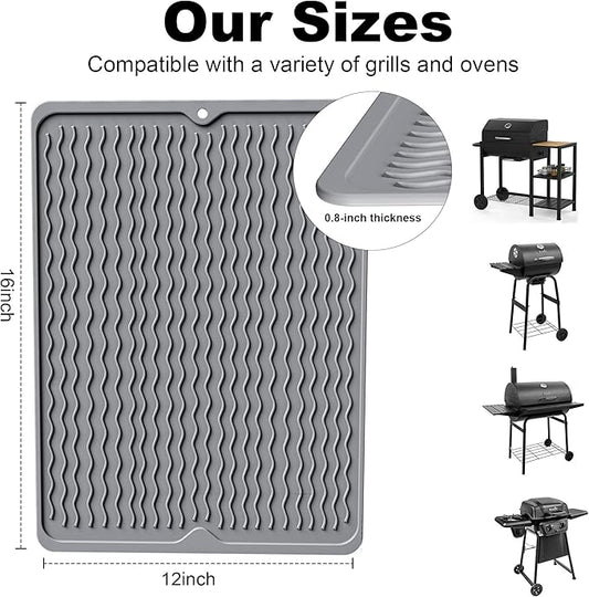 2 Pack Silicone Grill Tools Mat for Blackstone Weber Traeger Pit Boss Flat Top Grill Smoker,BBQ Accessories Pad Mats for Outdoor Kitchen Counter Cooking, Side Shelf Spatula Mat,Gifts for Men (Grey)