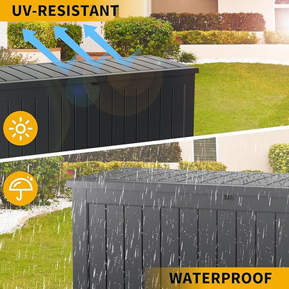 Outdoor Storage Box 155GAL Waterproof Resin Deck Box,Pool Accessories Supplies，UV-Resistant Lockable Package Delivery Bin for Garden Tools,Large Patio Outside Cushions,Chest,Furniture,Black