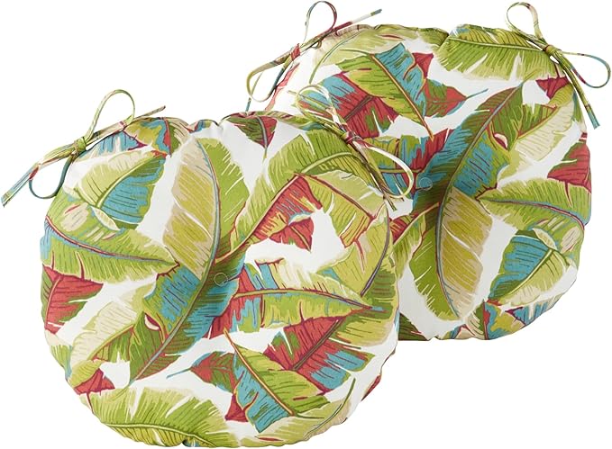 Greendale Home Fashions 15-inch Outdoor Round Bistro Seat Cushion, Set of 2, Tropical Multi 2 Count