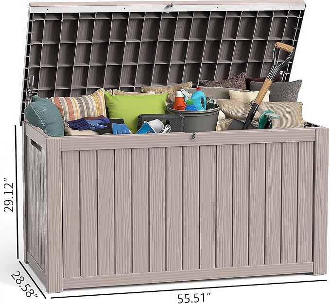 190 Gallon Deck Box Large Outdoor Storage Box Waterproof for Patio Furniture,Outdoor Cushions,Garden Tools and Pool Supplies,Weatherproof(Grey,190Gallon)
