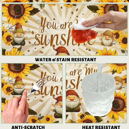 Sunflower Decorative Rectangle Tablecloth Cute Elf Gnomes You are My Sunshine Rectangle Polyester Table Cloths Kitchen Table Cover for Dining BBQ Picnic Coffee Table 52" x 70" 4-6 Seats