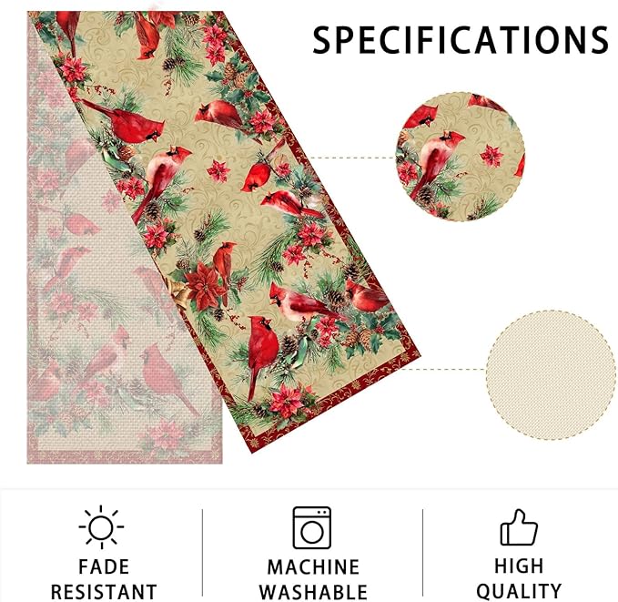 Red Cardinal Bird Table Runner,Dining Decor for Kitchen Coffee Table Family Dinners Holiday Parties Wedding Events Decor(13x72 inch)