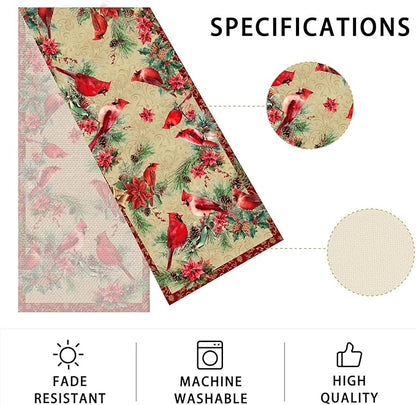 Red Cardinal Bird Table Runner,Dining Decor for Kitchen Coffee Table Family Dinners Holiday Parties Wedding Events Decor(13x72 inch)
