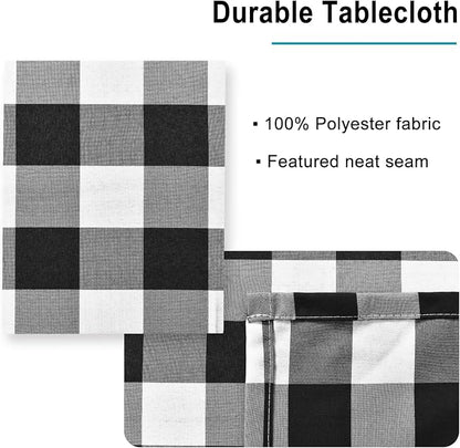 Hiasan Checkered Tablecloth Rectangle, 52 x 70 Inch - Waterproof and Wrinkle Resistant Table Cloth for Picnic, Dinner and Party, Washable Polyester Fabric, Black and White Gingham Pattern