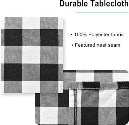 Hiasan Checkered Tablecloth Square, 70 x 70 Inch - Waterproof and Wrinkle Resistant Table Cloth for Picnic, Dinner and Party, Washable Polyester Fabric, Black and White Gingham Pattern