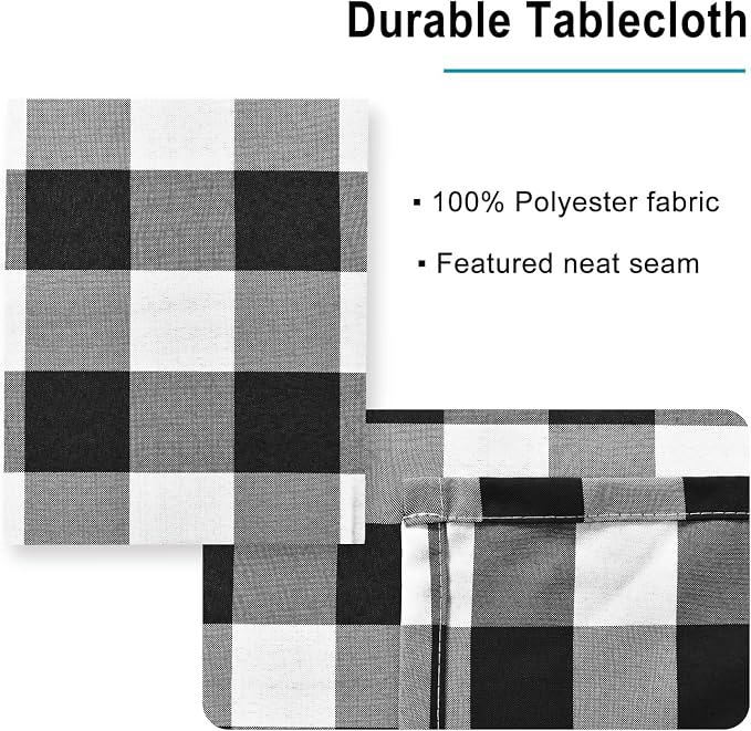 Hiasan Checkered Rectangle Tablecloth - Stain Resistant, Waterproof and Wrinkle Resistant Washable Table Cloth for Dining Room, 54 x 80 Inch, Black and White Gingham Pattern