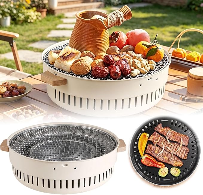 Portable BBQ Charcoal Grill, Stainless Steel Tabletop Smoker, Compact Grill with Multiple Vents, Easy-Clean, for Outdoor Indoor Picnic Garden Camping Travel RV