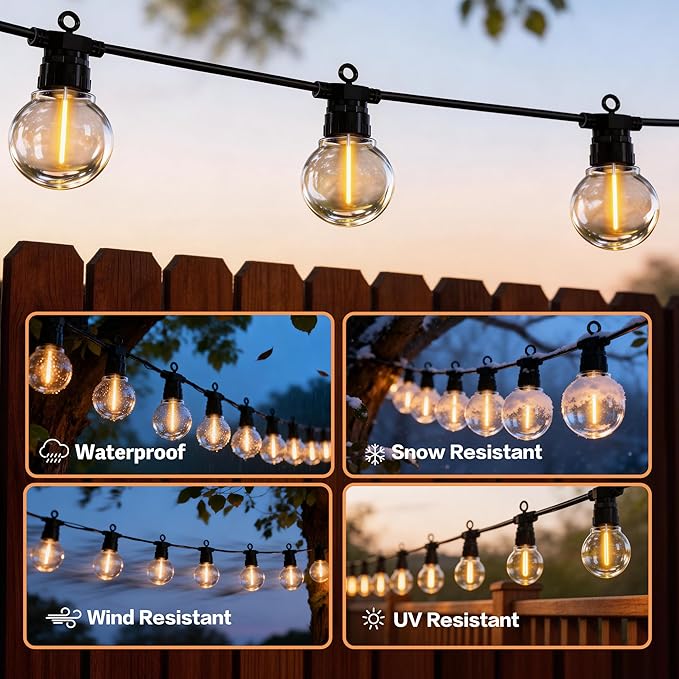 66FT Outdoor String Lights with Remote, 27 Dimmable Shatterproof LED G50 Bulbs, Waterproof Patio & Backyard Lights for Pergola, Deck, Garden, Bistro, Commercial Grade Hanging Lights