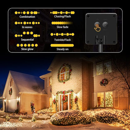 SyouHome 4 Pack Solar String Lights Outdoor, 400 LED Extra-Long 156Ft Solar Lights Outdoor with 8 Lighting Modes, IP65 Waterproof for Garden, Patio, Xmas, Balcony, Tree, Wedding, Party Decor (Warm)