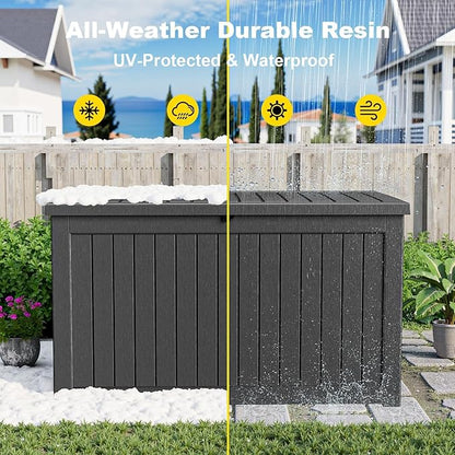Vixzen 280 Gallon Large Outdoor Storage Box Waterproof, UV Resistant Resin Deck Box with Hydraulic Rod & Lockable Latch for Patio Furniture, Outside Storage Box for Garden Tools, Patio Cushions, Black