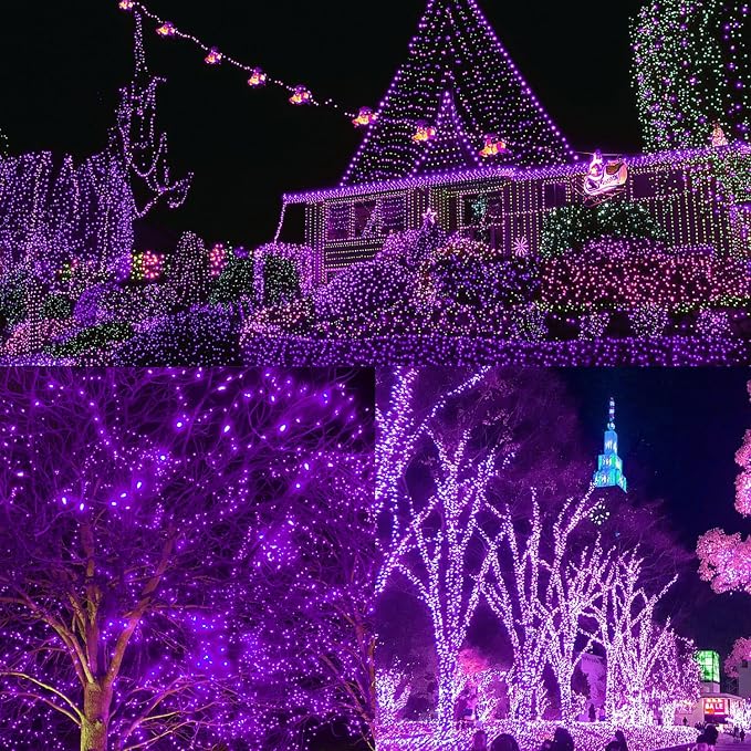 WATERGLIDE 1000 LED Halloween String Lights, 328 FT Green Wire LED Decorative Fairy Lights with Remote & 8 Modes, Waterproof for Indoor Outdoor Xmas Holiday Party Garden Wedding Home Decor, Purple