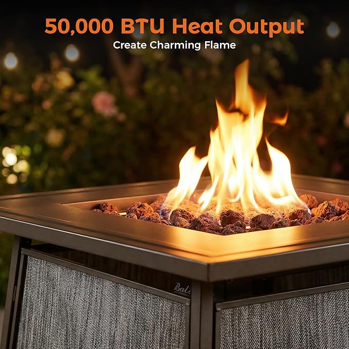 BALI OUTDOORS 50,000 BTU Propane Fire Pit Outdoor, 28 inch Propane Fire Pit Table Square, Gas Firepits for Outside Patio, Garden, Backyard