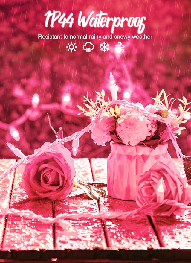 Pink Christmas String Lights, 50 Count 10 Feet Mini Valentine's Lights | Incandescent Bulb Waterproof Pink Lights for Indoor Valentine's Day Garland Wedding Party Festival Xmas Tree Decoration