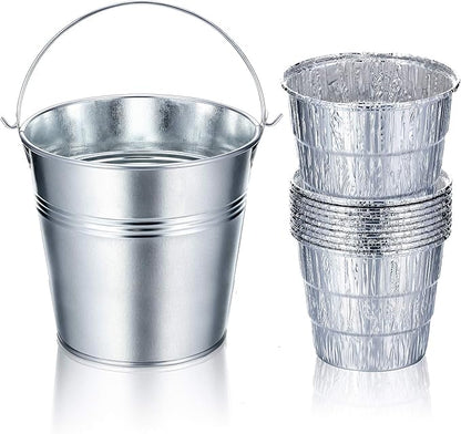 Patelai Drip Grease Bucket Can with 12 Pieces Disposable Foil Pads Grills Bucket Pads Wood Pellet Grills Replacement for Camp Wood Pellet Grill BBQ Accessories (Silver)
