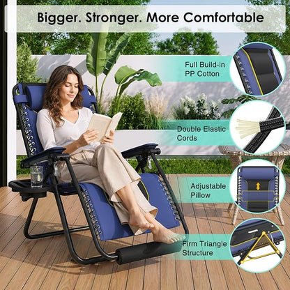 Suteck Heated Zero Gravity Chair, 400LBS 30.3" Padded Antigravity Chairs | Reclining Camping Chair with Headrest, Upgraded Lock, Large Cup Holder and Footrest, Patio Lounge Recliner for Indoor Outdoor