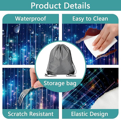 Piano Keyboard Picnic Table Cover with Bench Covers, Camping Essentials, Music Themed Waterproof Windproof, Fitted Tablecloth Cover with Elastic Edge, for Outdoor, Garden, 3 PCS, 30x96 Inch