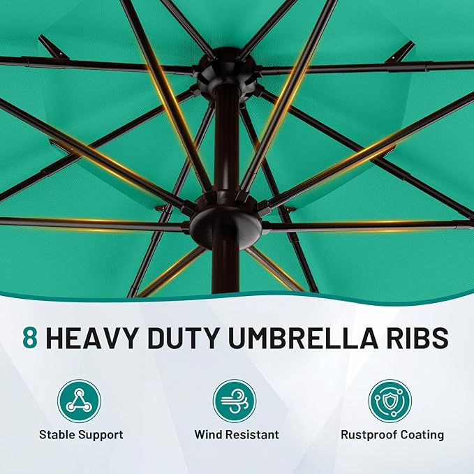 AreShark 9ft 3-Tier Patio Umbrellas, Outdoor Umbrella with 8 Sturdy Ribs UV Protection Windproof, Market Table Umbrella w/Push Button Tilt & Crank for Pool, Porch, Deck, Garden(Turquoise)