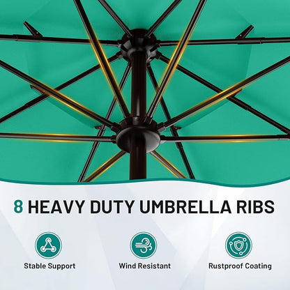 AreShark 9ft 3-Tier Patio Umbrellas, Outdoor Umbrella with 8 Sturdy Ribs UV Protection Windproof, Market Table Umbrella w/Push Button Tilt & Crank for Pool, Porch, Deck, Garden(Turquoise)