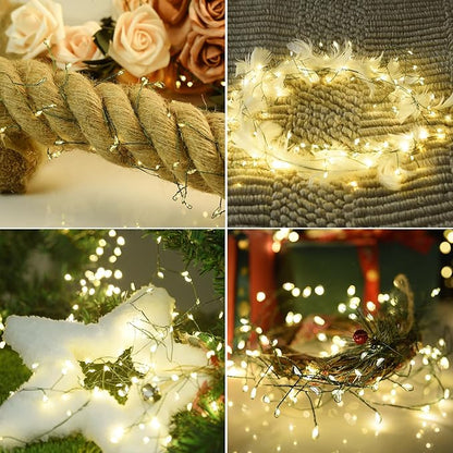 Battery Operated Fairy Lights With Remote - 200 LED Christmas Twinkle Lights With Timer, 16Ft Green Wire, Waterproof String Light for Bedroom, Garland, Outdoor Tree, Wreath - Battery Power (Pack of 2)