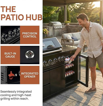 63 Inch Outdoor Kitchen Island, 6-Burner 85000 BTU Propane Stainless Steel BBQ with Side/Rear Burners, With Fridge, Storage, For Backyard BBQ