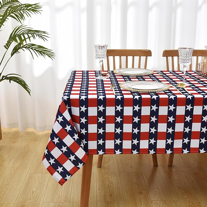 Waterproof Patriotic Tablecloth Fabric - Square 58x58 Inch American Gingham Checker Table Cloth for Indoor/Outdoor Use - Buffalo Table Cover for Picnics, BBQs, and Memorial Day