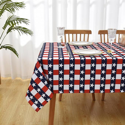 Waterproof Patriotic Tablecloth Fabric - Square 58x58 Inch American Gingham Checker Table Cloth for Indoor/Outdoor Use - Buffalo Table Cover for Picnics, BBQs, and Memorial Day