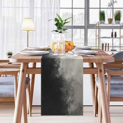Emvency Modern Table Runner, Black and White Abstract Oil Painting for Kitchen Coffee Table Family Dinners Holiday Parties Wedding Events Decor(13x72 inch)