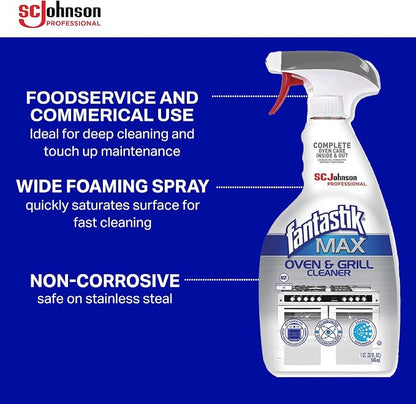 SC Johnson Professional Fantastik Max Oven & Grill Cleaner Spray, Cleans Inside and Out, 32 Fl Oz