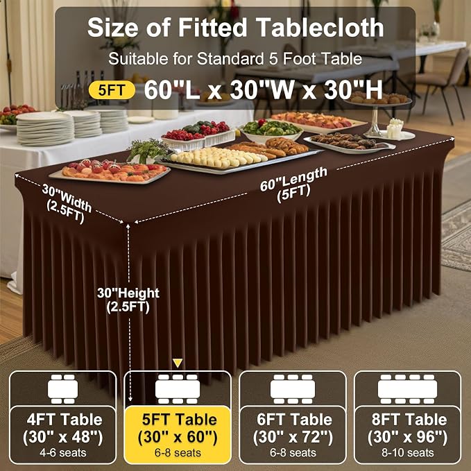 Smiry Spandex Elastic Fitted Table Cloth Skirt for 5FT Rectangle Table | Stretch Washable Table Cloth, Banquet Table Cover for Wedding, Party, Indoor & Trade Shows, (Coffee, 60Lx30Wx30H)