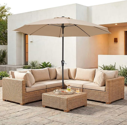 JEAREY 9FT Outdoor Patio Umbrella, Market Umbrella with 8 Fiberglass Ribs & Tilt/Crank, UV Protection & Wind-Resistant Pool Umbrella for Lawn Garden Deck Backyard, Cream Beige
