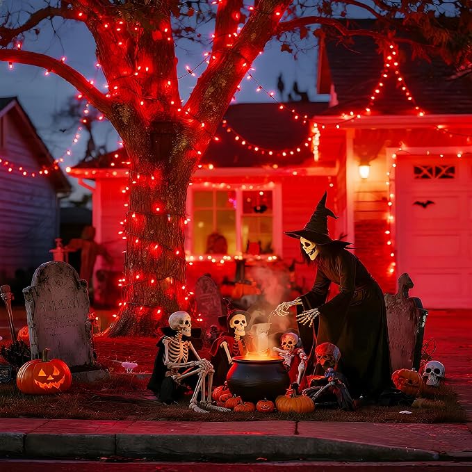 JMEXSUSS 500 LED Halloween Lights Outdoor, Red Christmas String Lights | 173ft, Plug in, Remote Control, Waterproof, 8 Modes Red Halloween Lights for Tree Party Patio Xmas Holiday Halloween Decor