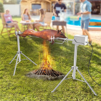 Electric Rotisserie Grill Kit, 46" Pig Lamb Spit Roaster Stand Rotisserie w/Adjustable Height,Asador de Puerco, Charcoal Spit Rod Stainless Steel for Party Barbecue, 176 Lbs Capacity
