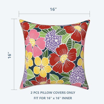 LVTXIII Outdoor Throw Pillow Covers Set of 2, Patio Waterproof Pillow Cases Fade Resistant Accent Pillow Covers for Home and Garden Furniture Decoration, 16x16, Flower Bloom