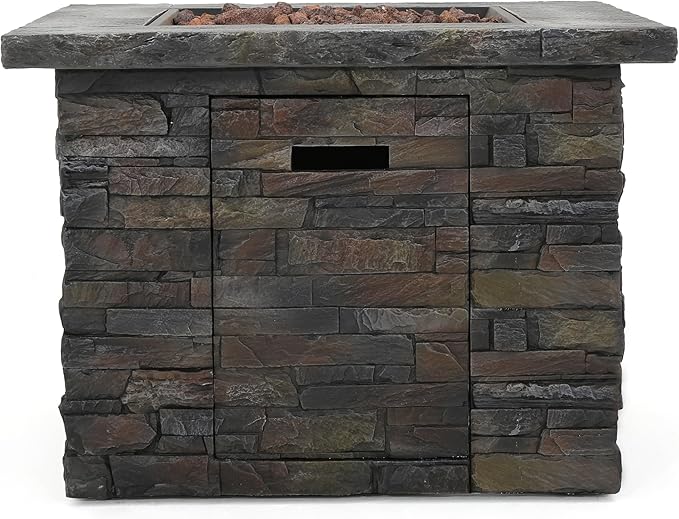 33'' Propane Fire Pit Table Hidden Tank Inside, 40,000 BTU Square Outdoor Gas Firepit with Auto-Ignition, Waterproof Cover for Patio Deck, Imitation Stone Concrete, CSA Certified, Gray