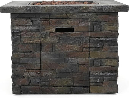 33'' Propane Fire Pit Table Hidden Tank Inside, 40,000 BTU Square Outdoor Gas Firepit with Auto-Ignition, Waterproof Cover for Patio Deck, Imitation Stone Concrete, CSA Certified, Gray
