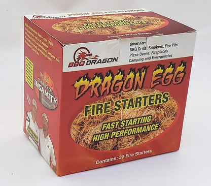 BBQ Dragon Egg Fire Starter-32 Pack Fire Starters for Fireplace-Ultra Fast, Long Lasting Charcoal Starter-Waterproof, Natural Fire Starters for Wood Stove, Campfire, Fire Pit, Charcoal Grill, Fatwood