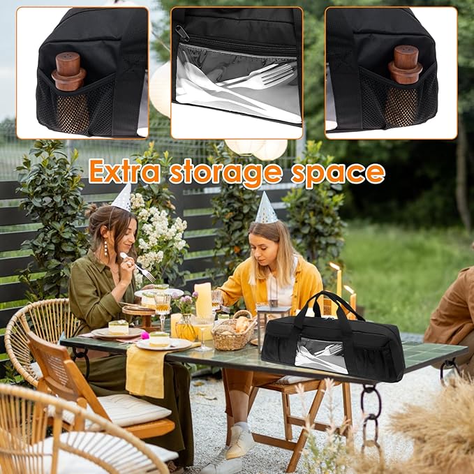 Grill Tool Storage Bag, Outdoor BBQ Utensil Storage for Barbecue Tool up to 21", Grill Utensil Storage with Zippered Pocket and Mesh Pockets, BBQ Accessories Case Container for Camping（Only Bag）